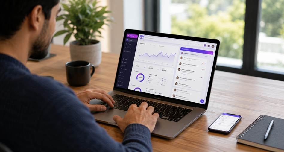 Comparing AI Instagram DM automation tools on a laptop dashboard in a workspace