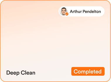 Sweeply task card for a completed deep clean assigned to a staff member