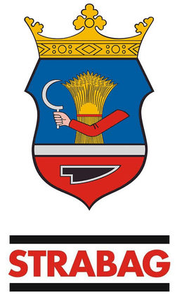 Nagyszénás coat of arms and STRABAG logo