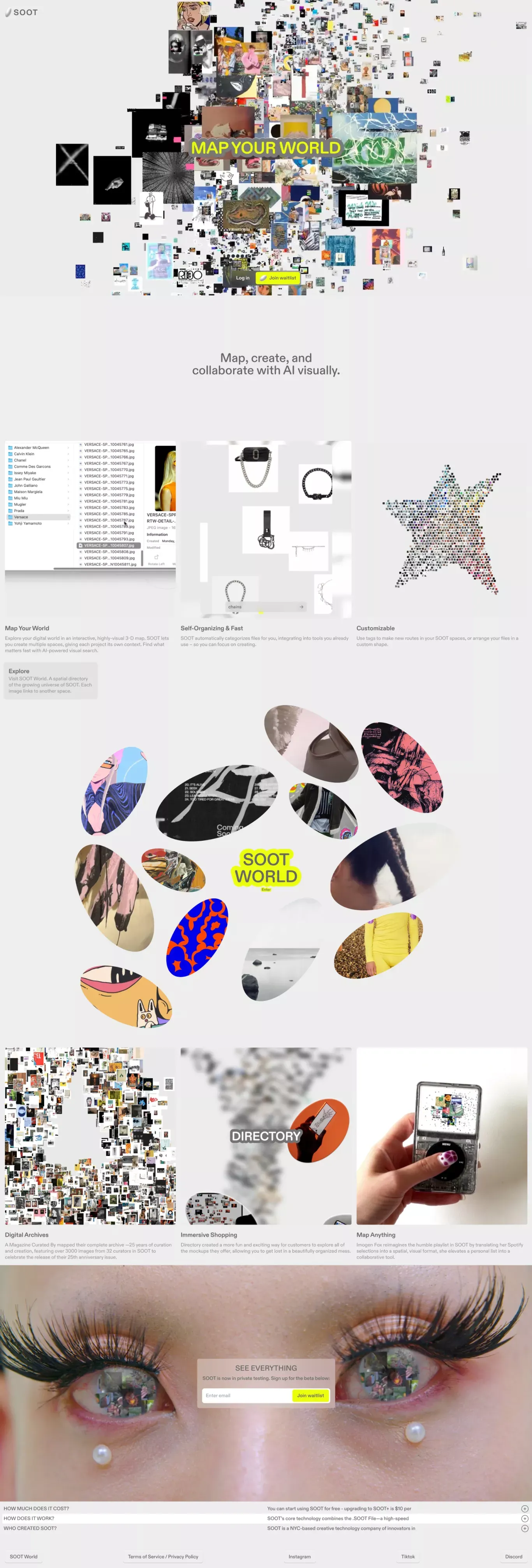 Soot landing page screenshot showcasing AI and Design design