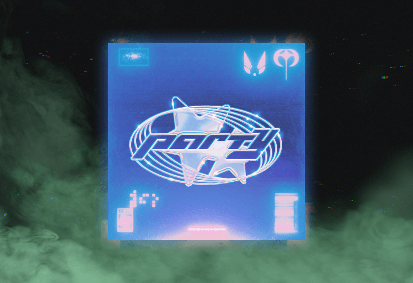 Futuristic, neon-lit digital-style graduation party invitation.