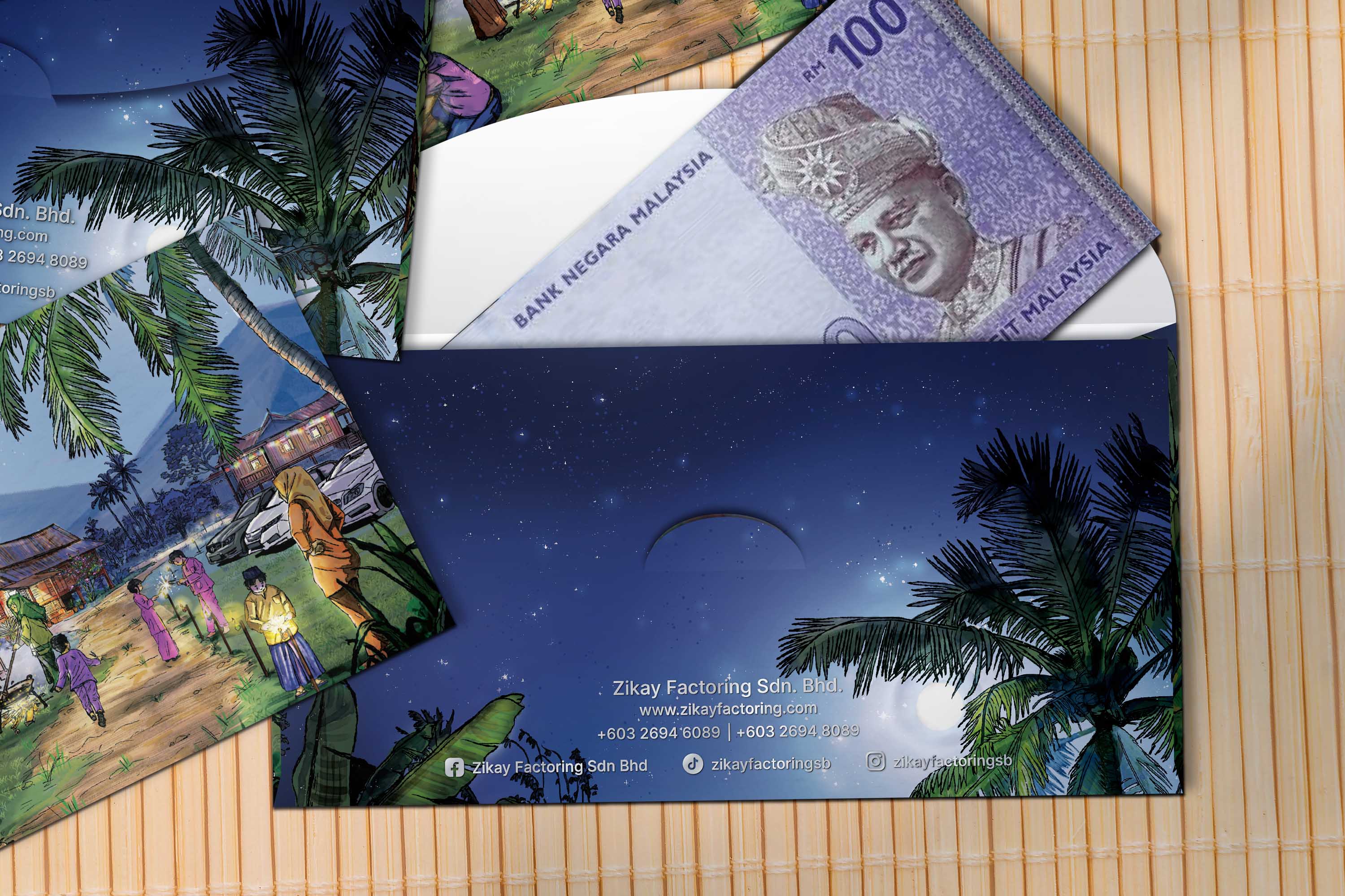 a mockup of the money packet - back view with money inside
