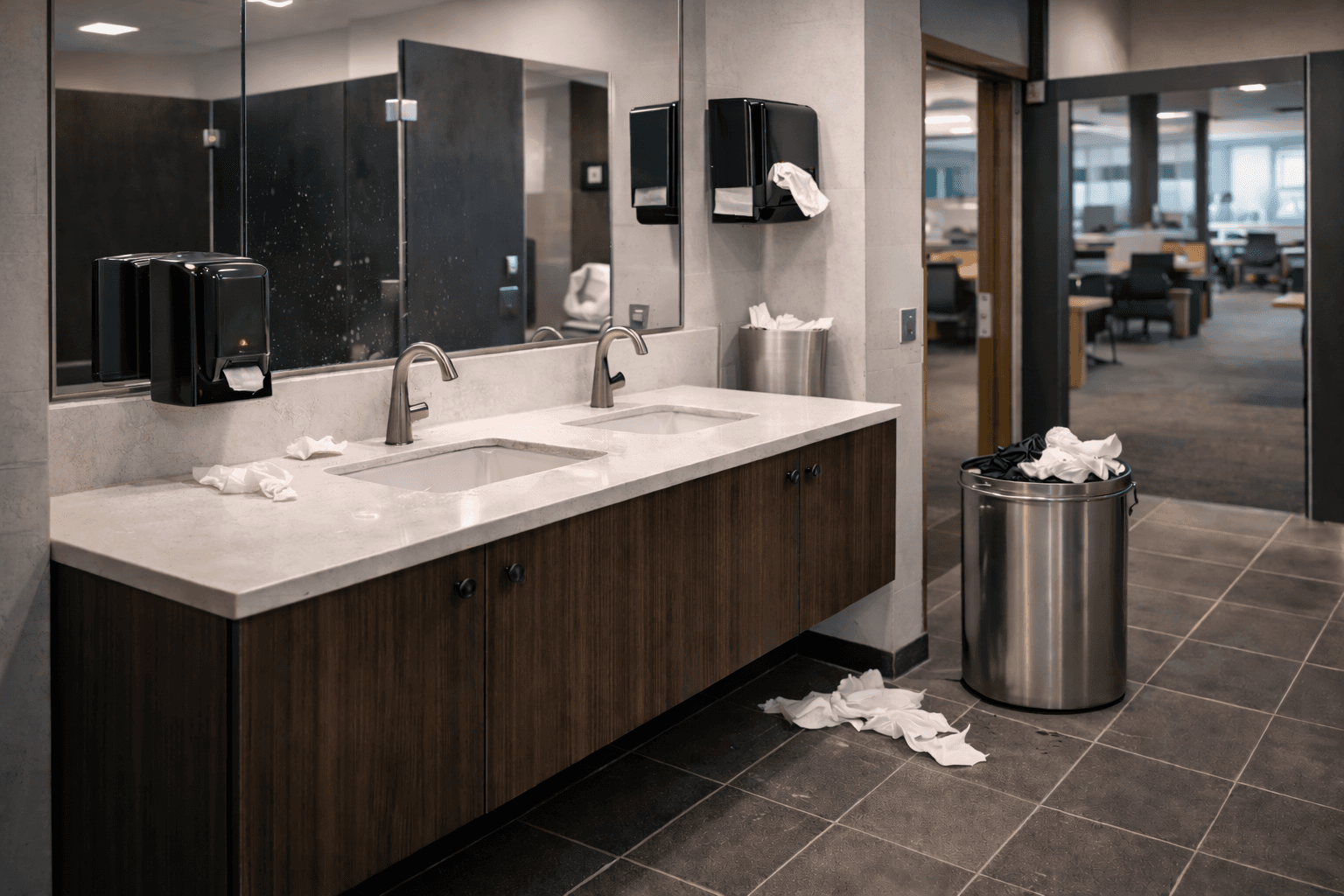 A modern brick house with a two-car garage, well-manicured lawn, and clear blue sky in the background.