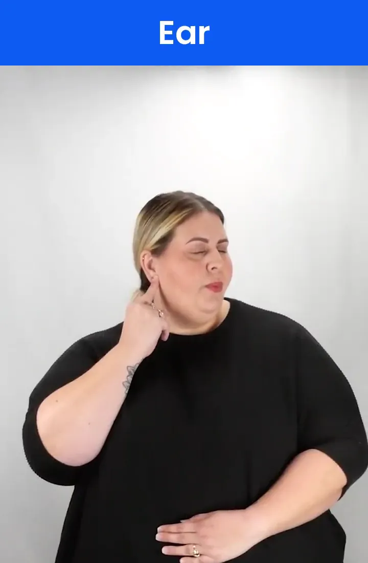 A Deaf signer signs EAR in ASL