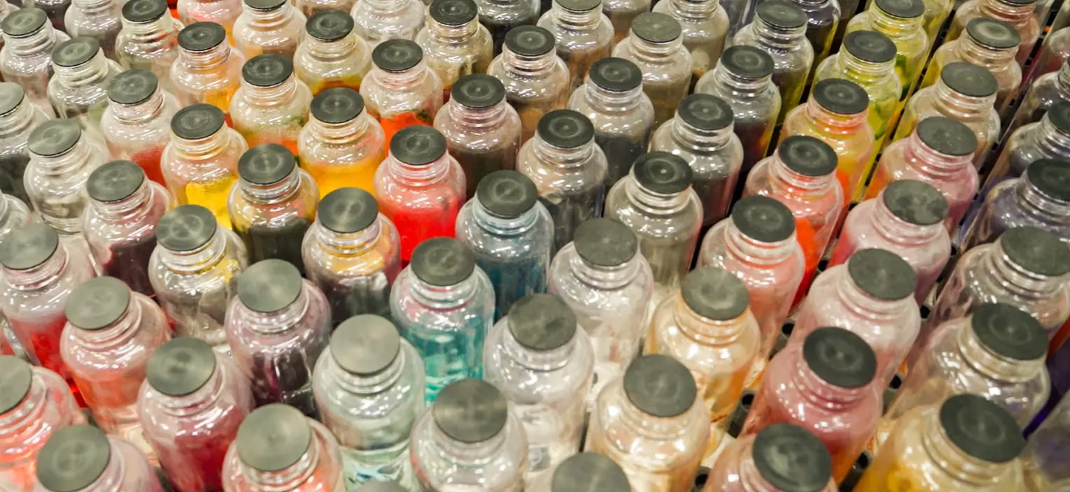 Bottles of colored dyes.