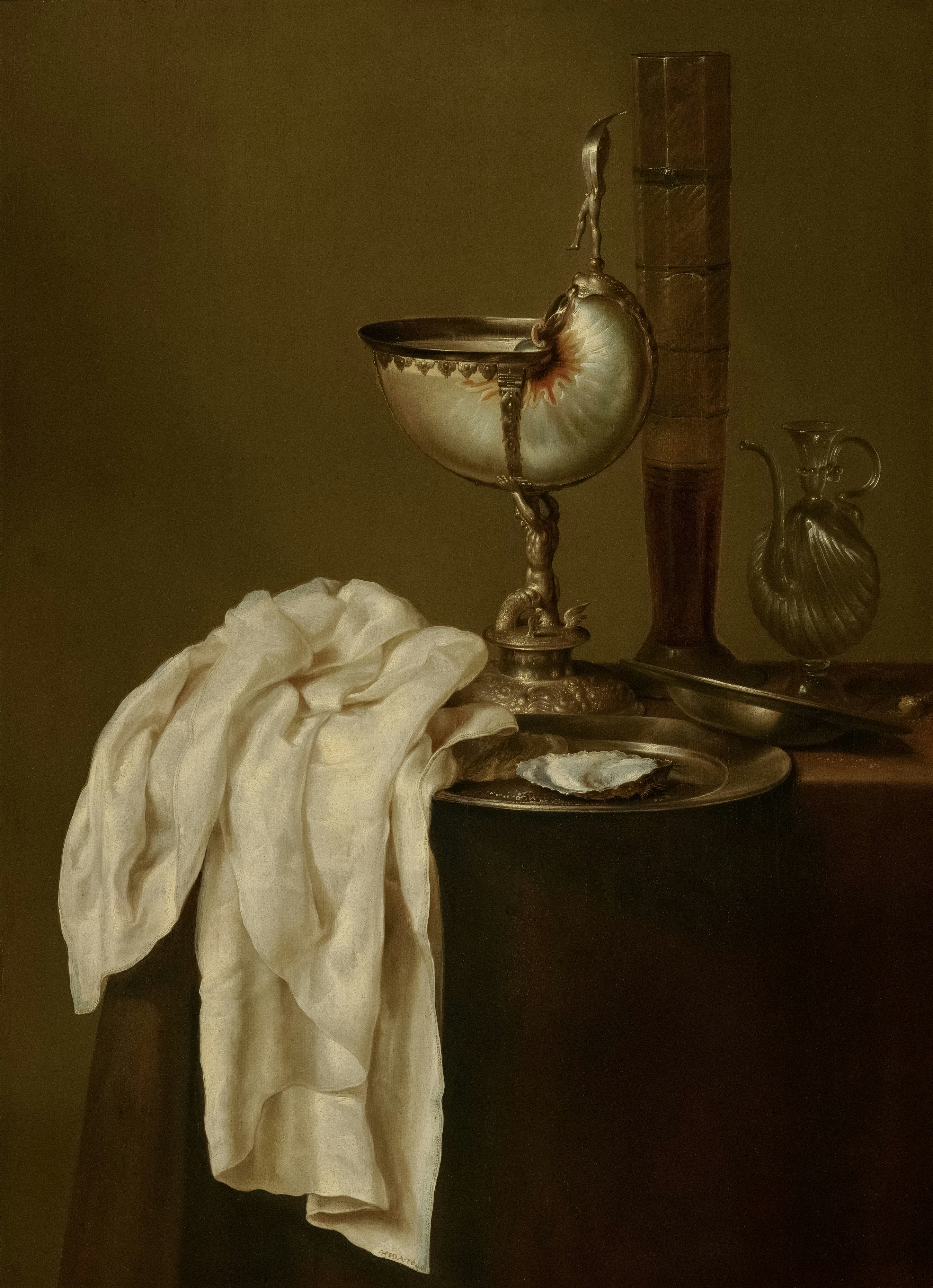Still life with nautilus cup and drapery