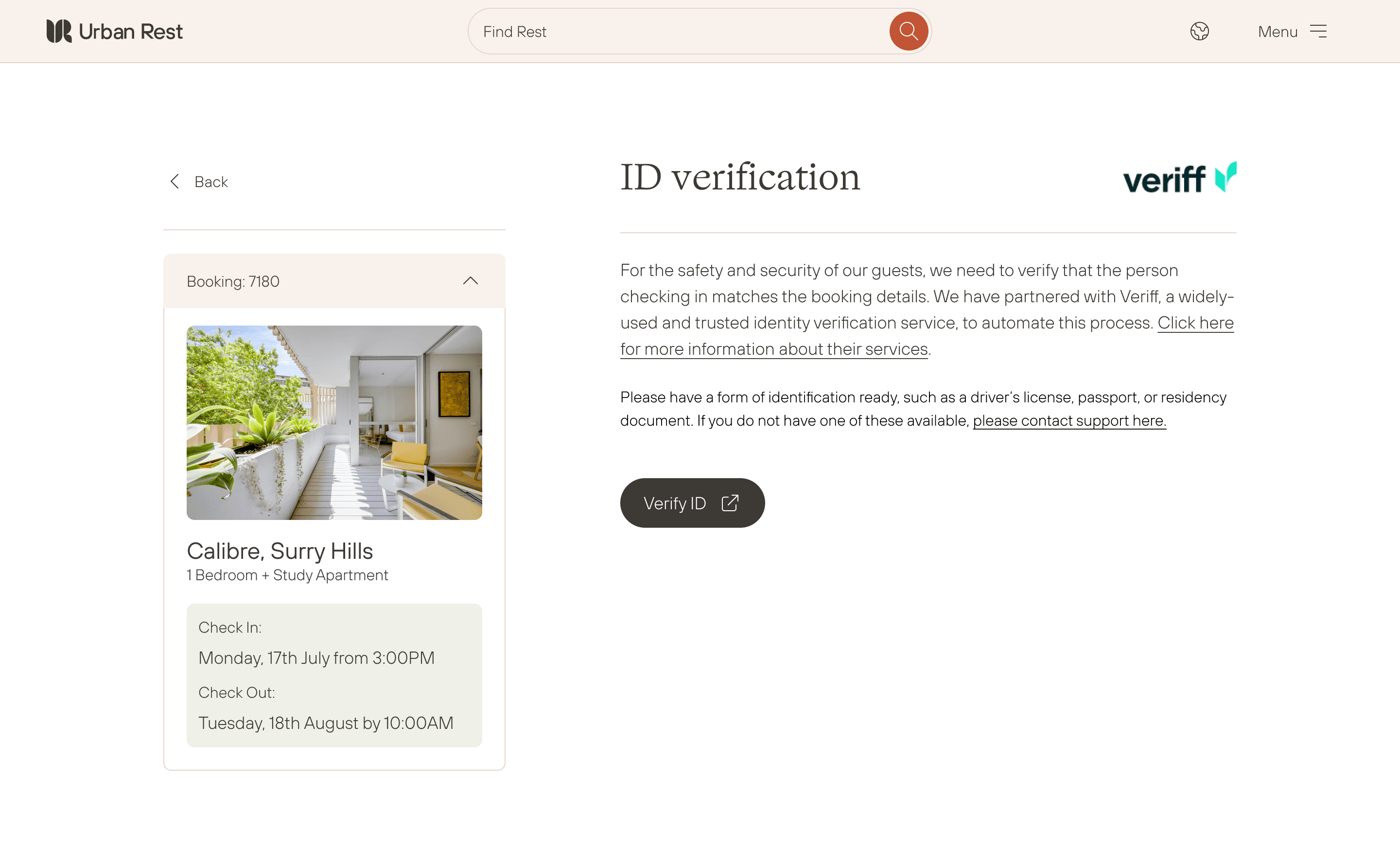 Screenshot of an online check-in flow