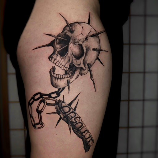 Illustratives Blackwork Tattoo von Lukas, Atelier Scarabée Bochum