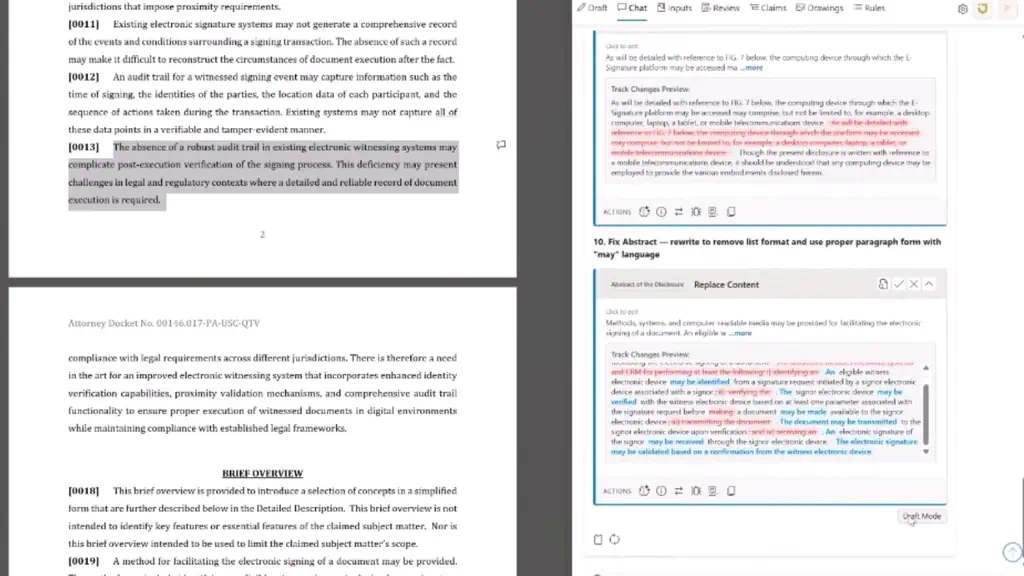 Proposed revisions arriving in Microsoft Word as separate islands, each one accepted or rejected on its own with a tracked-change preview