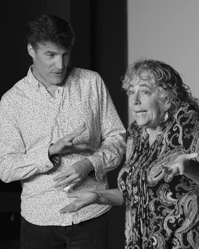 Comedy duo improvising scenes and entertaining the crowd at Black Sheep Comedy, NC.