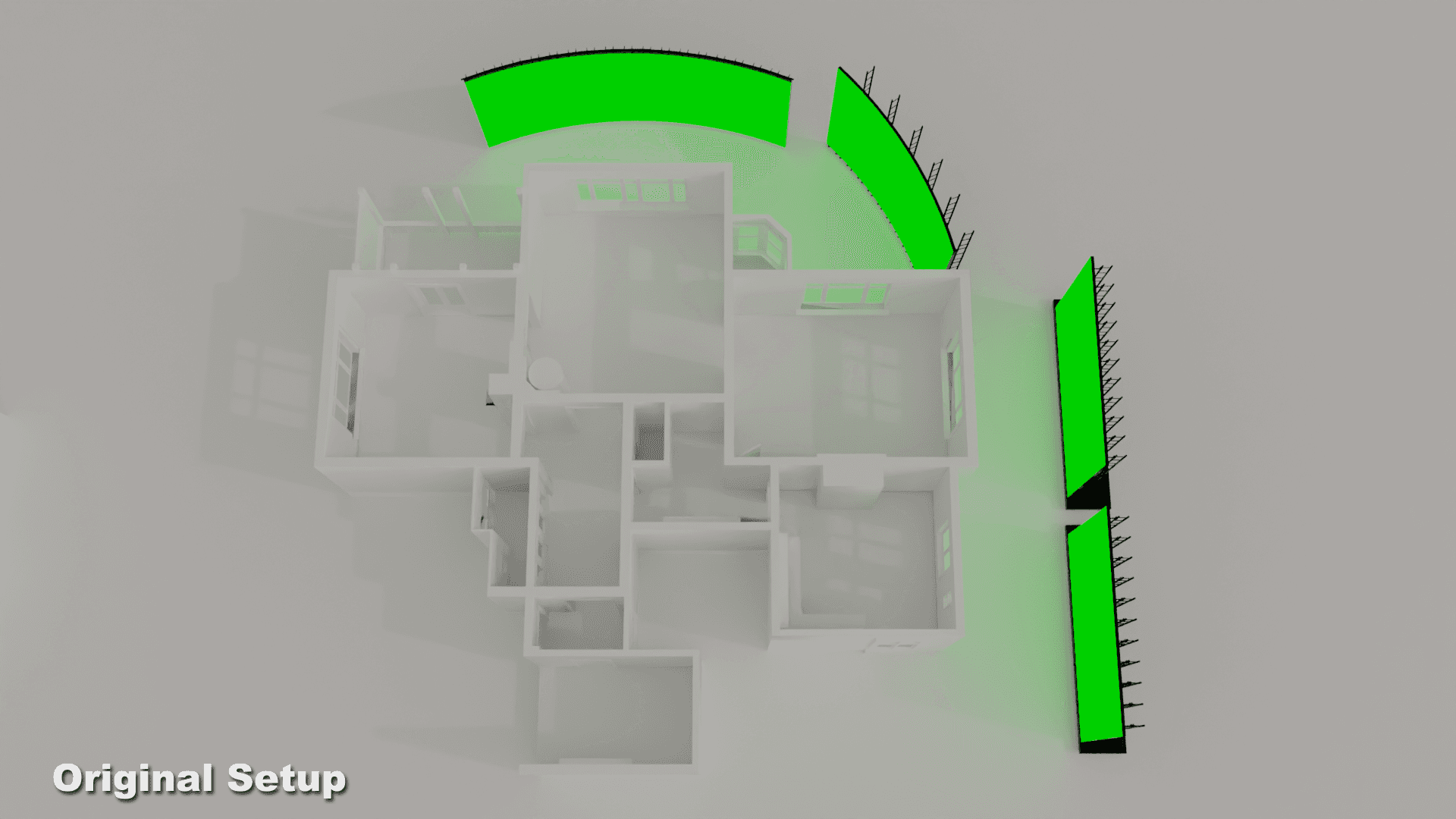 3D map of a house with a virtual production setup.