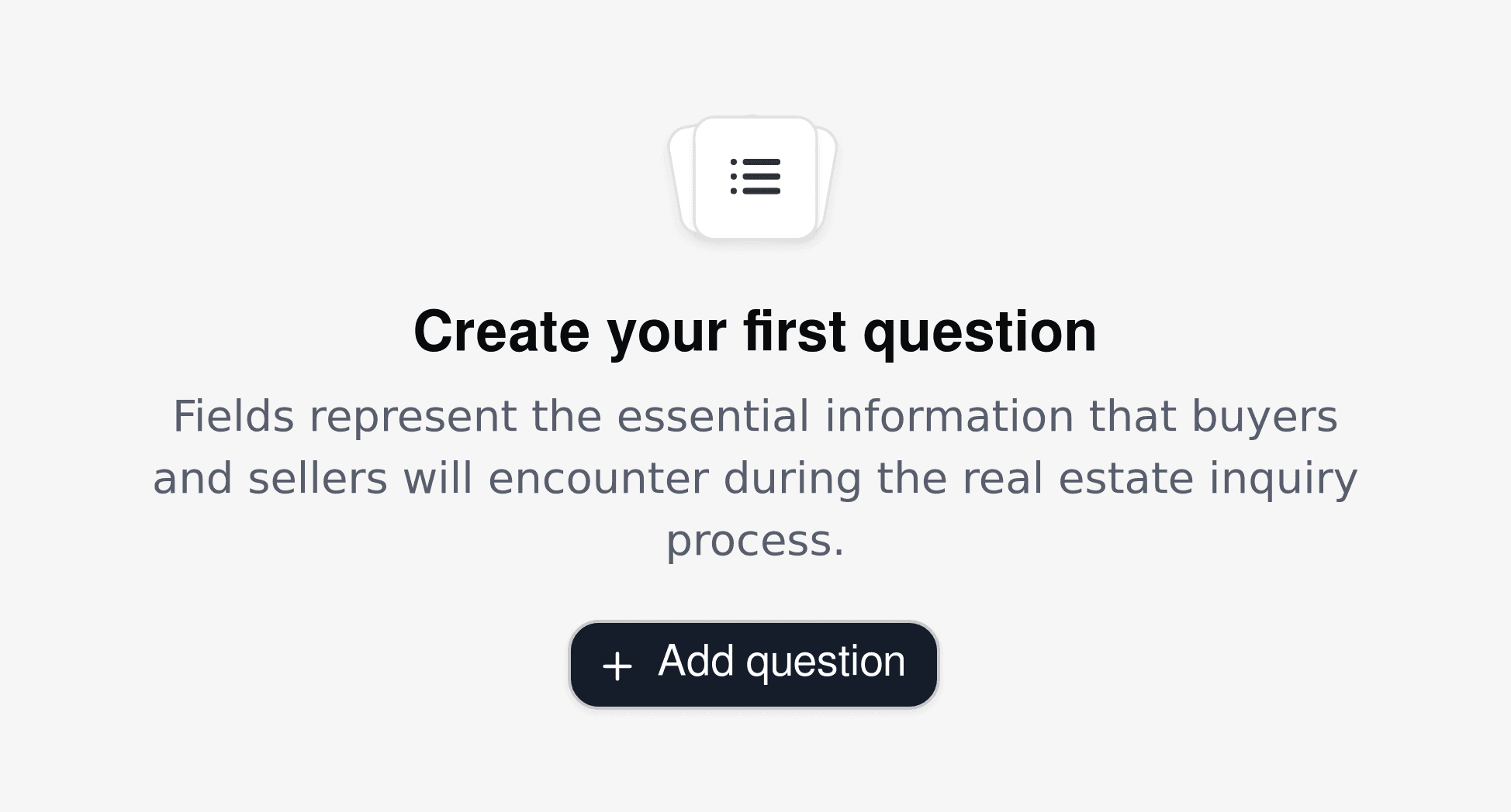 Cal.com create form template showing a question builder tailored for real estate client needs.