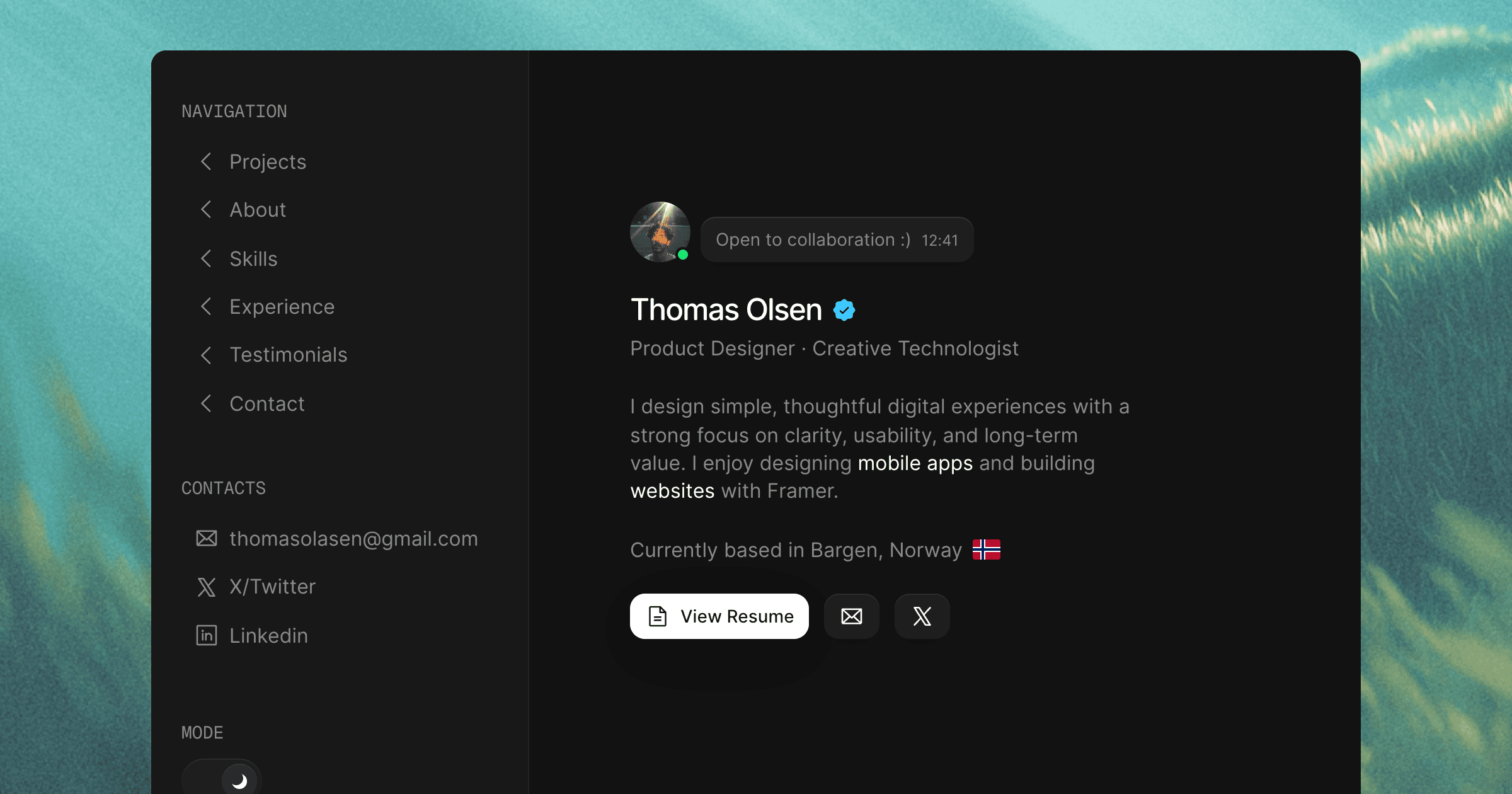 Minimal Personal Portfolio — Free Framer Template