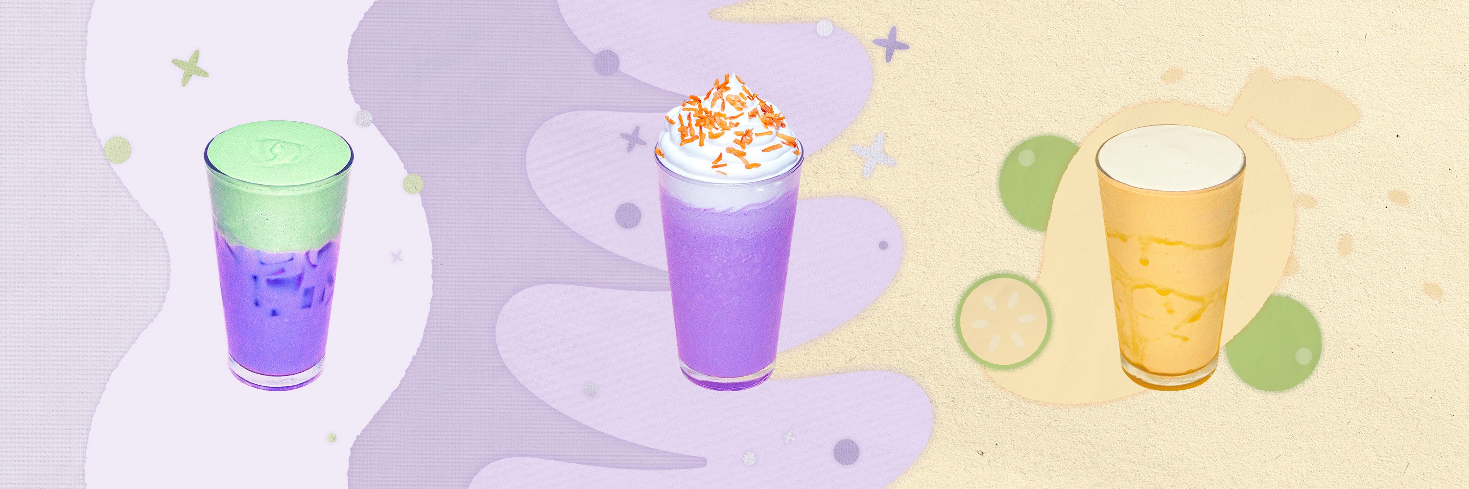 Ube Matcha Freddo, Coco-Ube Freddo, and Calamango Chillo