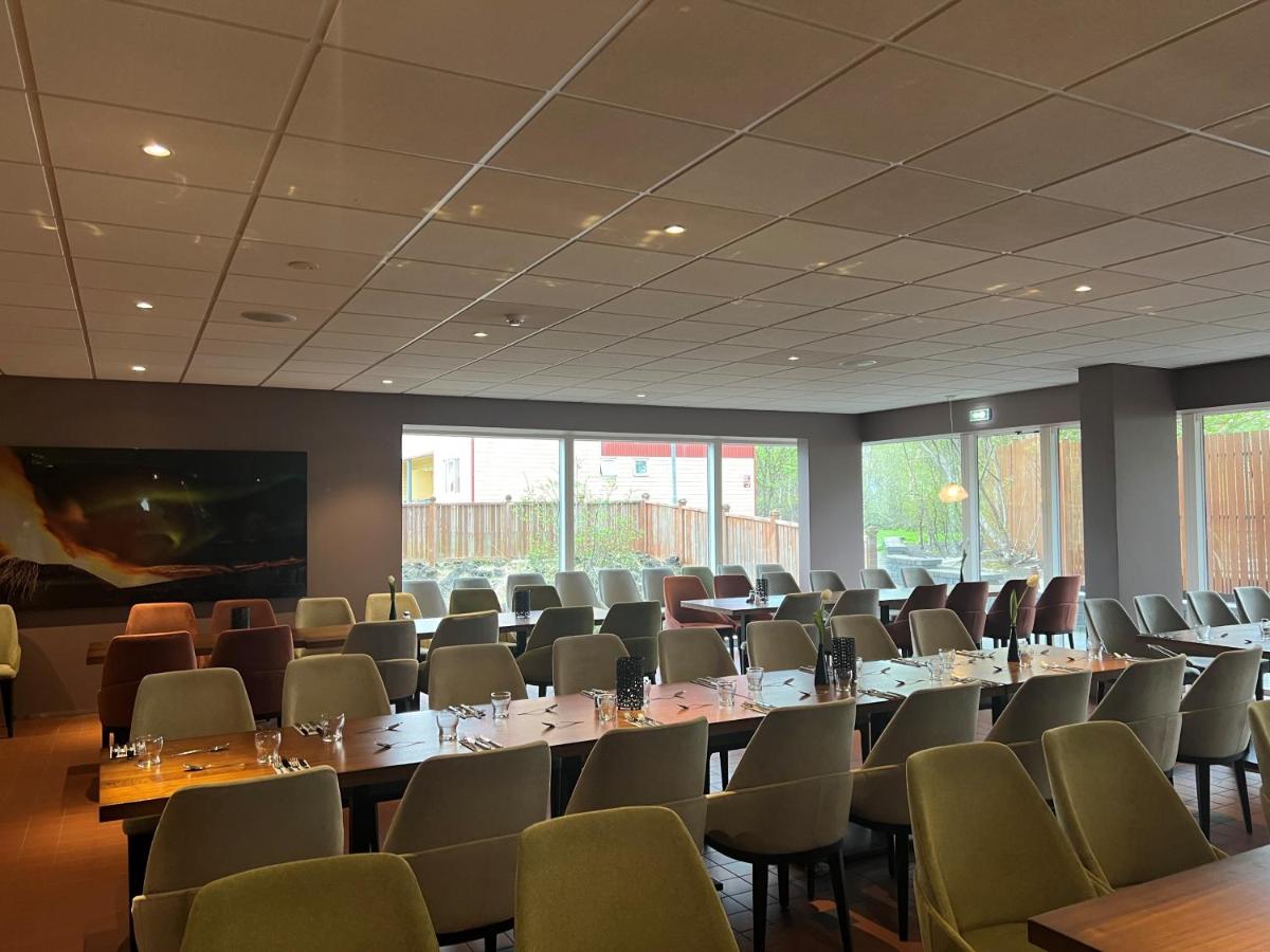Dining area at Hotel Bifröst with modern Icelandic design