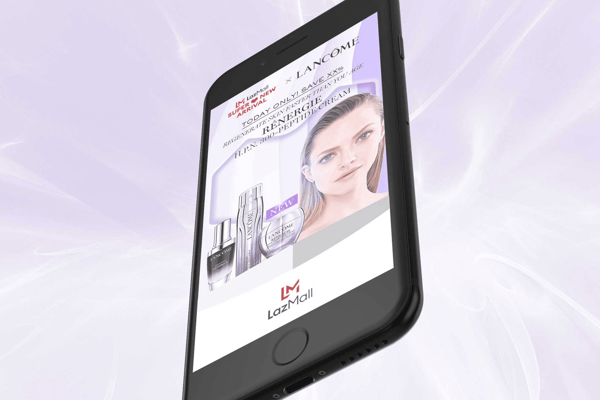 lancome x lazada splash screen design on iphone 8 mockup