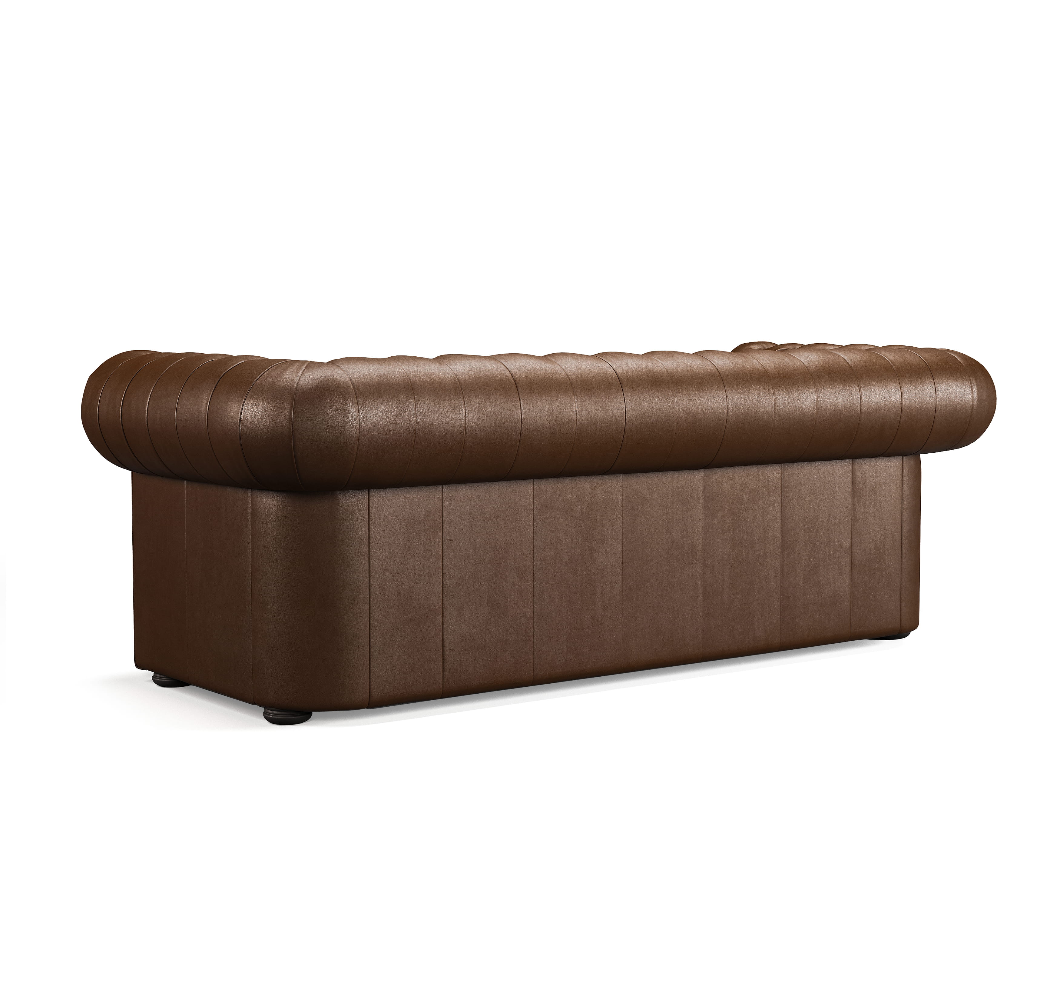 Back view of chesterfield sofa with smooth leather finish