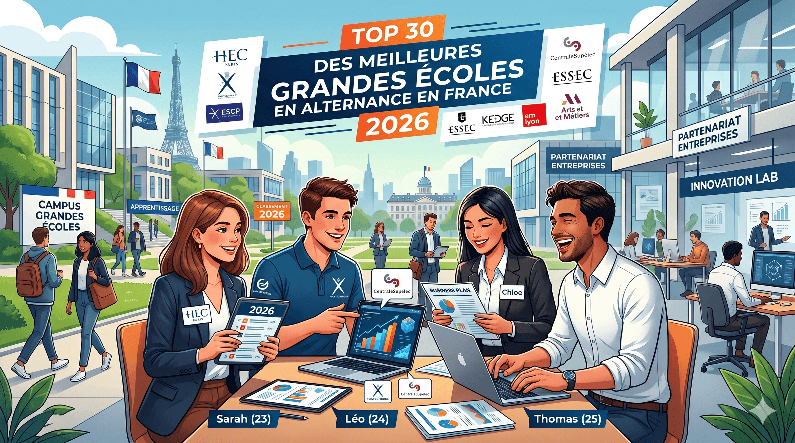 Top 30 des meilleures grandes écoles en alternance en France 2026 — HEC, Polytechnique, ESCP, CentraleSupélec, ESSEC