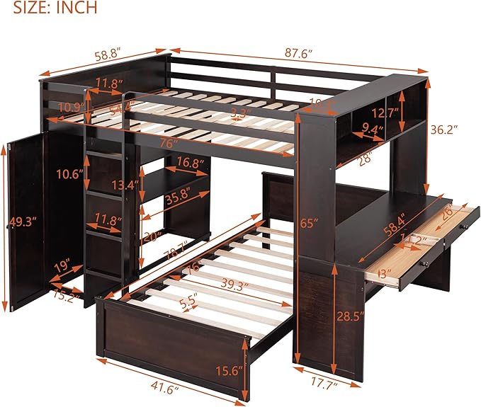 The double bunk bed with desk offers a sleek and contemporary look, ideal for productivity.