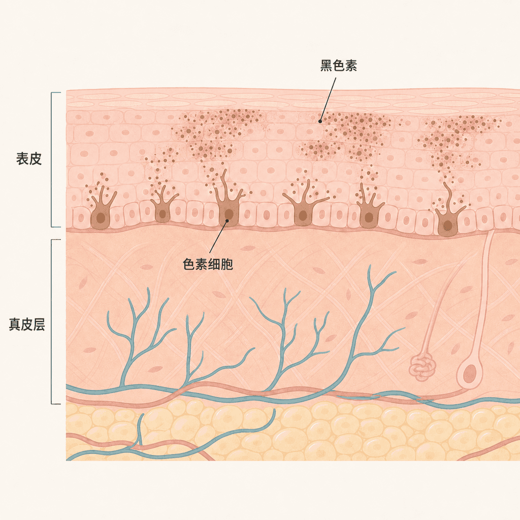 在表皮下生成并扩散黑色素的色素细胞