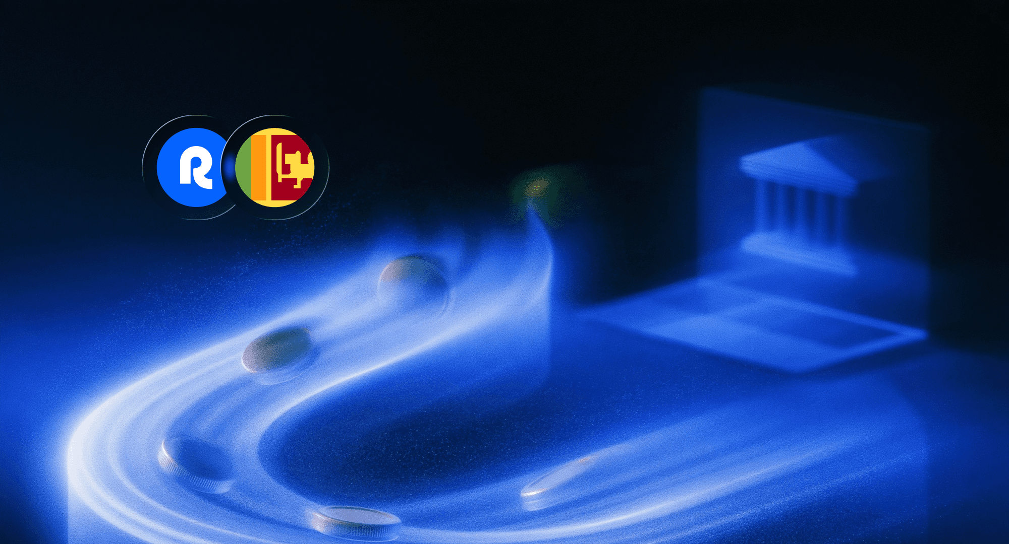 Remote.com and Sri Lanka icons above coins travelling toward a bank.