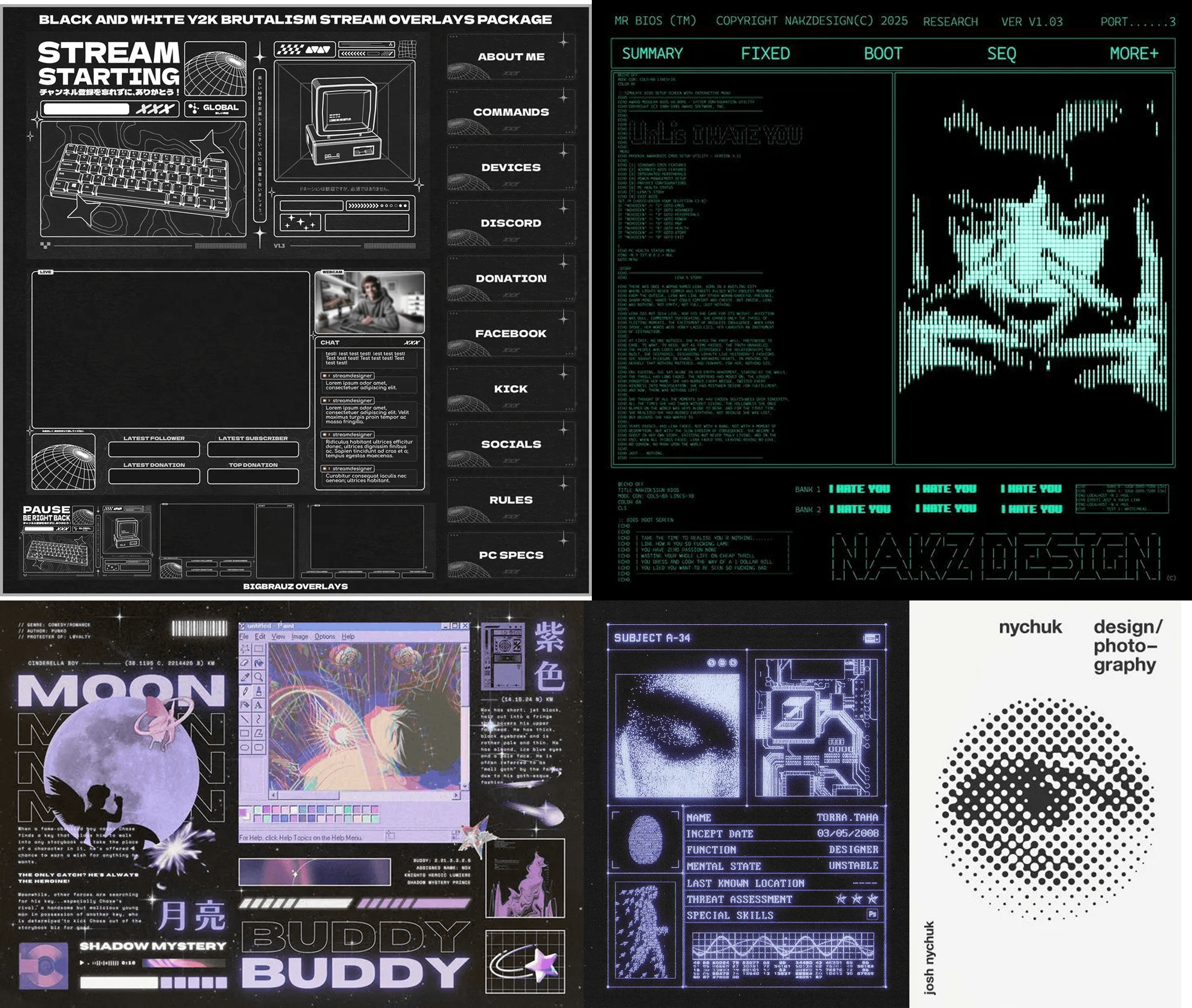 Moodboards defining the phosphor-green CRT oscilloscope aesthetic