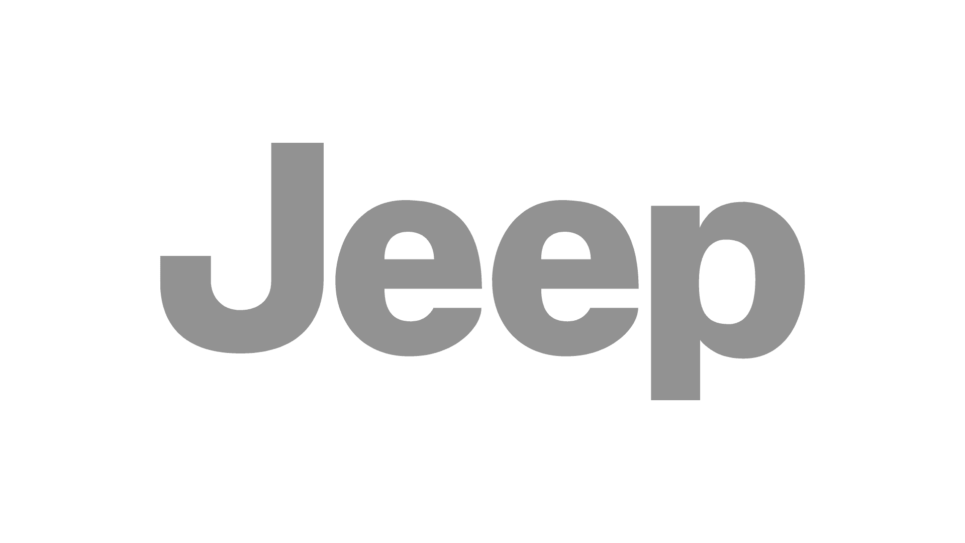 The image features the Jeep logo in bold silver letters against a solid blue background, highlighting the brand's distinctive typographic design.