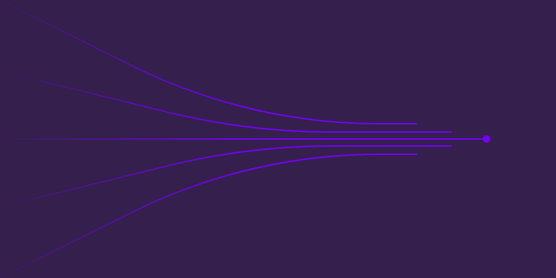 Abstract illustration of converging purple lines representing reduced operating expenses and cash burn