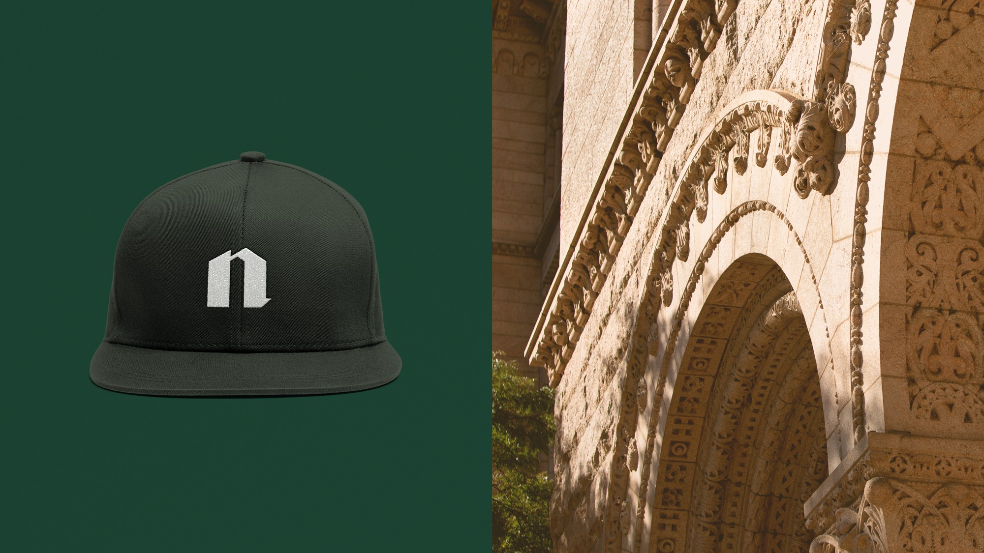 2 Images: Newberry logo on hat, Newberry library front facade.