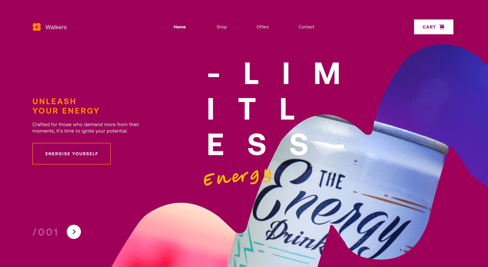 Energy drink landing  page using whirrls funky visuals