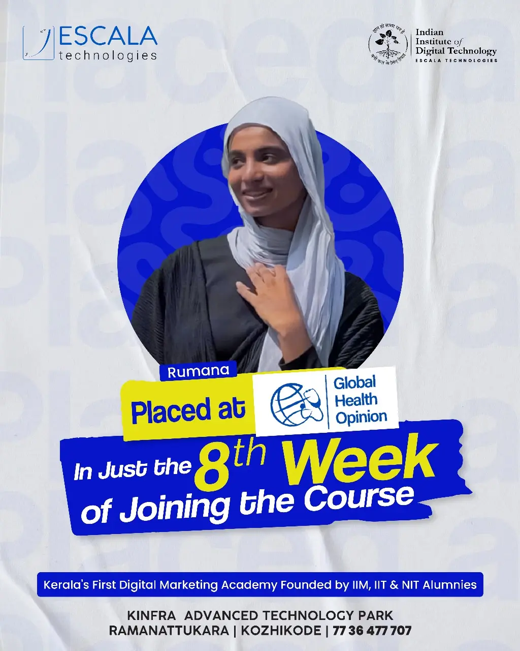 Student Placement banner for Entrepreneurship and Digital Marketing Course with 100% placement guarantee.