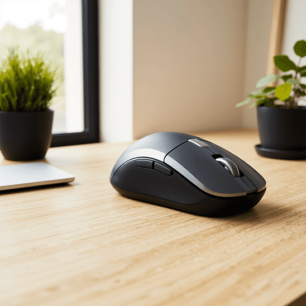 product photography of a computer mouse designed for ergonomic use