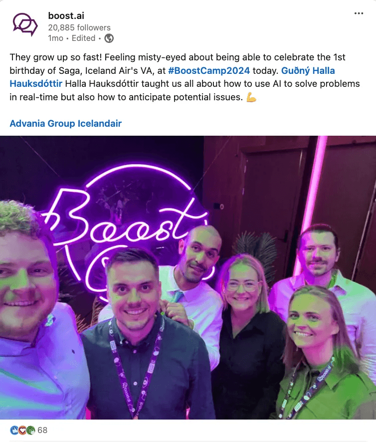 Boost.ai Marketing Spotlight: Linkedin post page