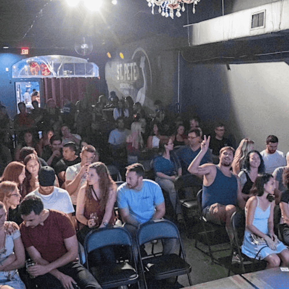 A view of the audience from stage at a St Pete Standup show