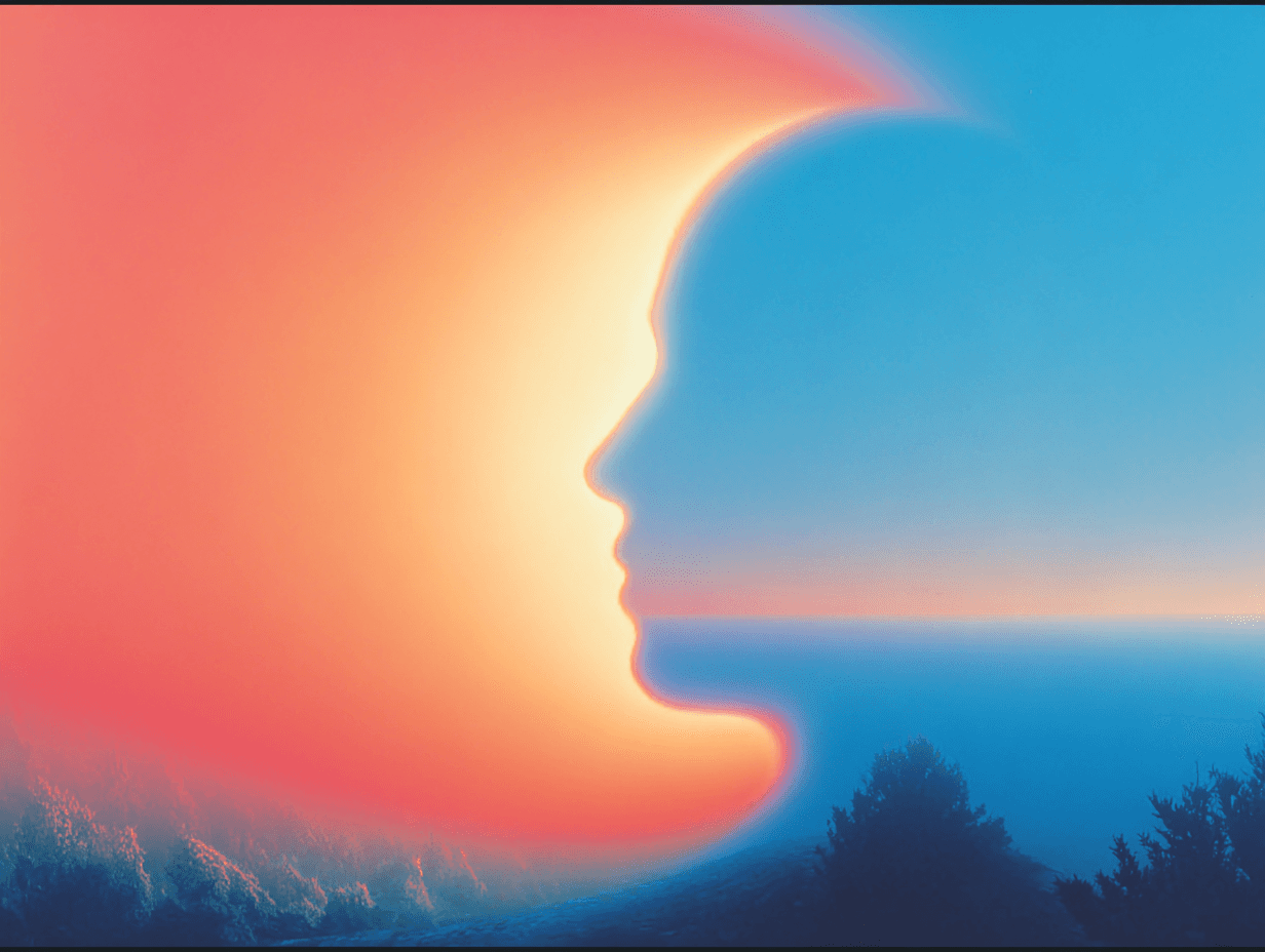 Abstract profile with red-orange and blue duality