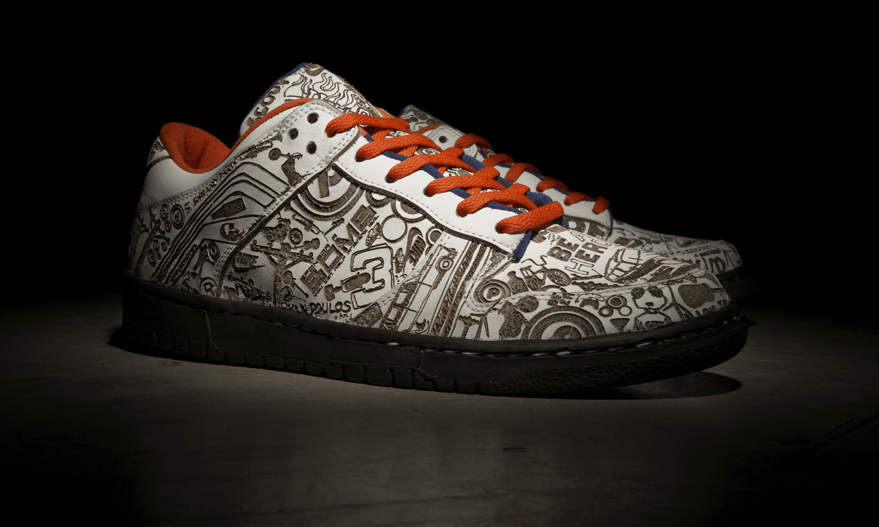 custom lasered nike dunk shoe, side view