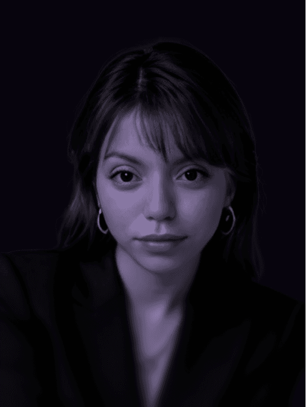 Professional portrait of person on a modern purple gradient background, business headshot for digital branding and team profile.