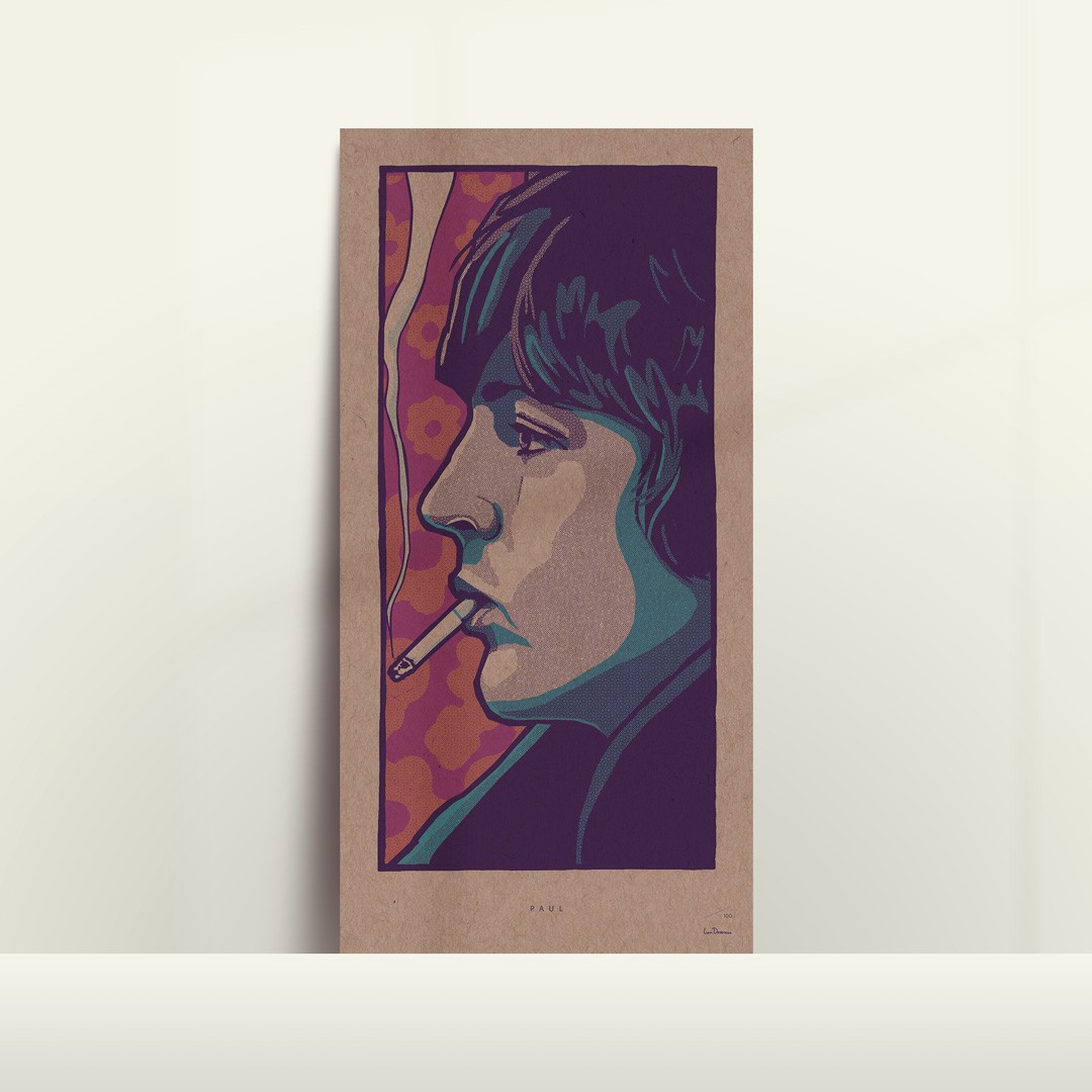 Illustration of Paul McCartney of The Beatles in 1966 around the time of Revolver | Iconic illustrated art prints by Liam Devereux