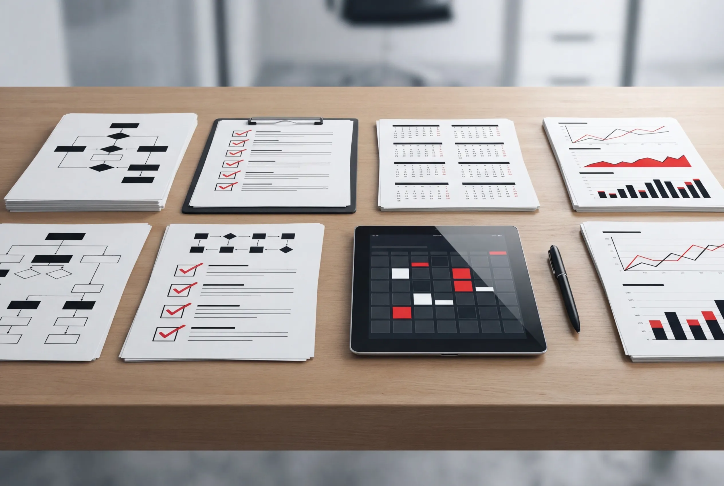 Tablet with charts and documents on desk at RockN' Socials Digital Marketing Agency.