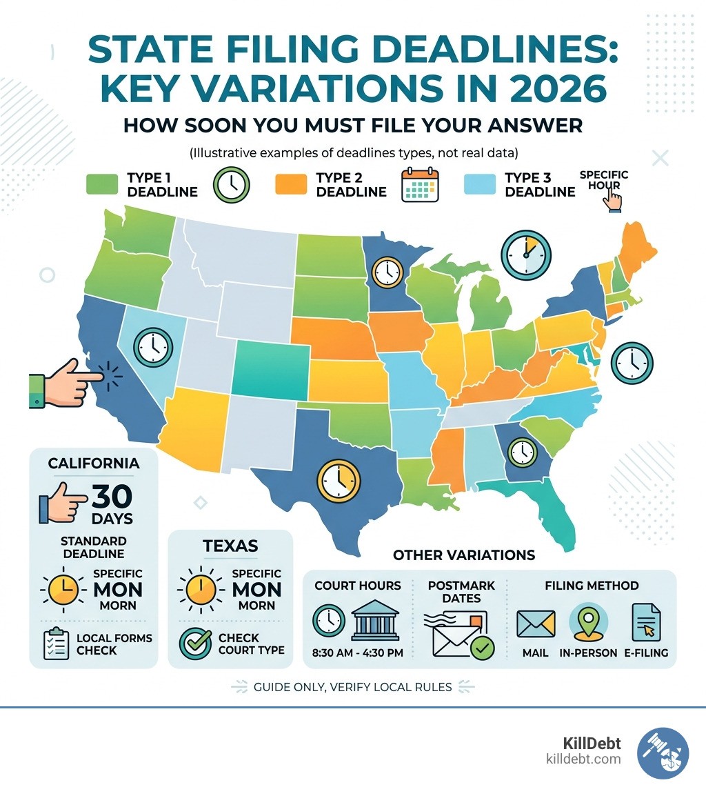 Map infographic showing different state filing deadlines infographic