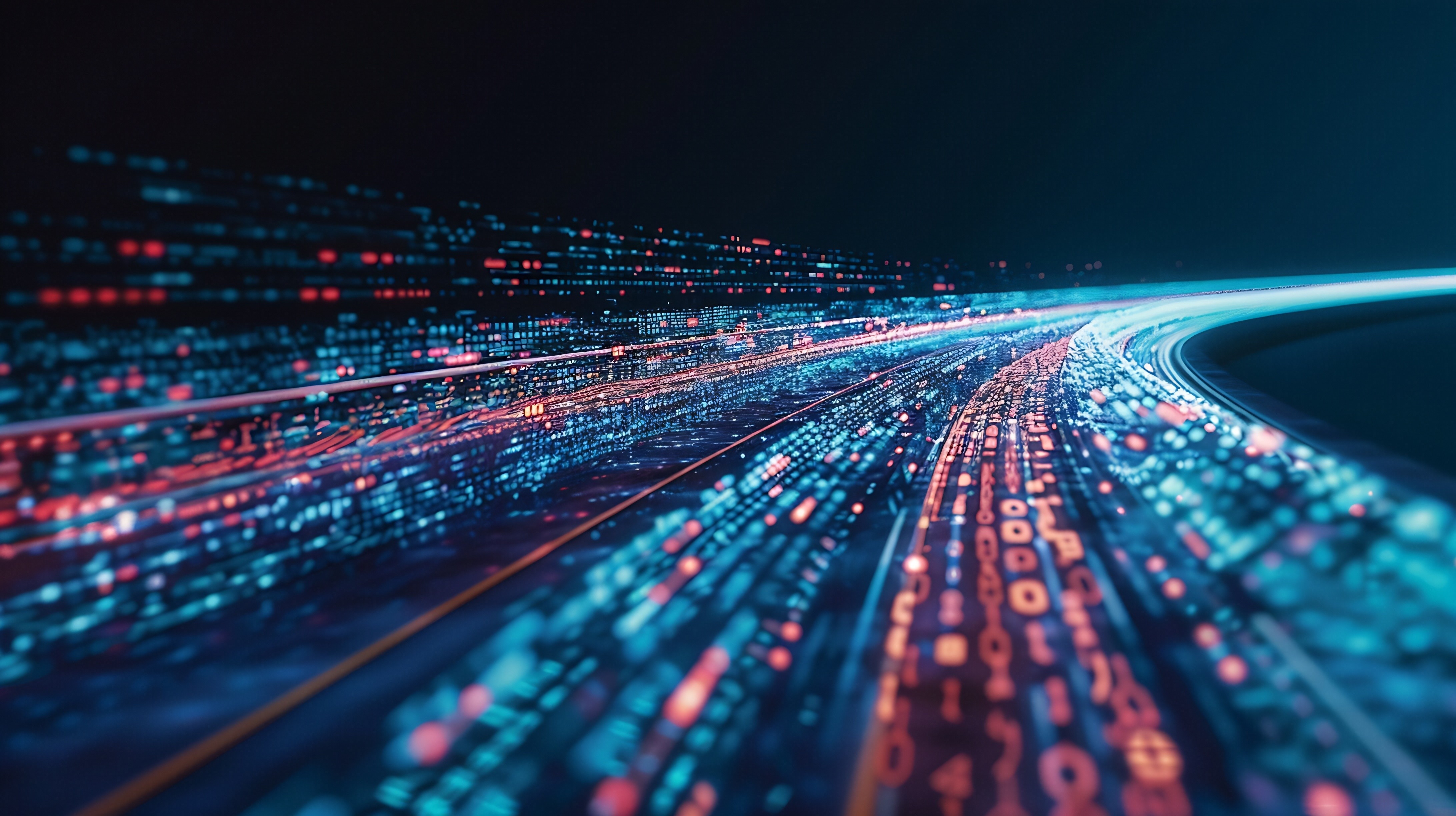 Digital data flow on road in concept of cyber global communication and coding with graphic creating vision of fast speed transfer to show agile digital transformation disruptive innov : Generative AI