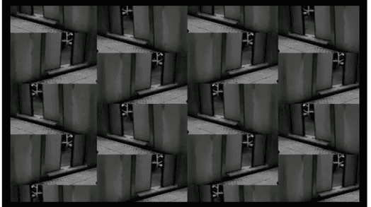 A set black and white photos of an entrance that are placed in a pattern style.