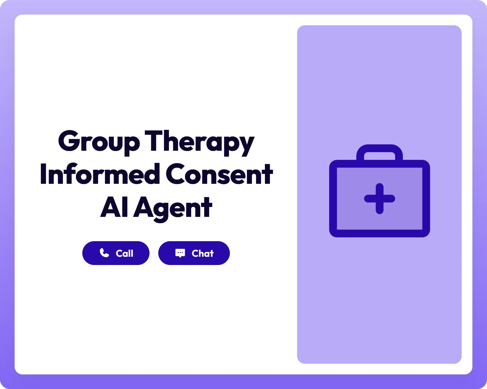 group therapy informed consent ai agent supports call and chat with a first aid kit icon