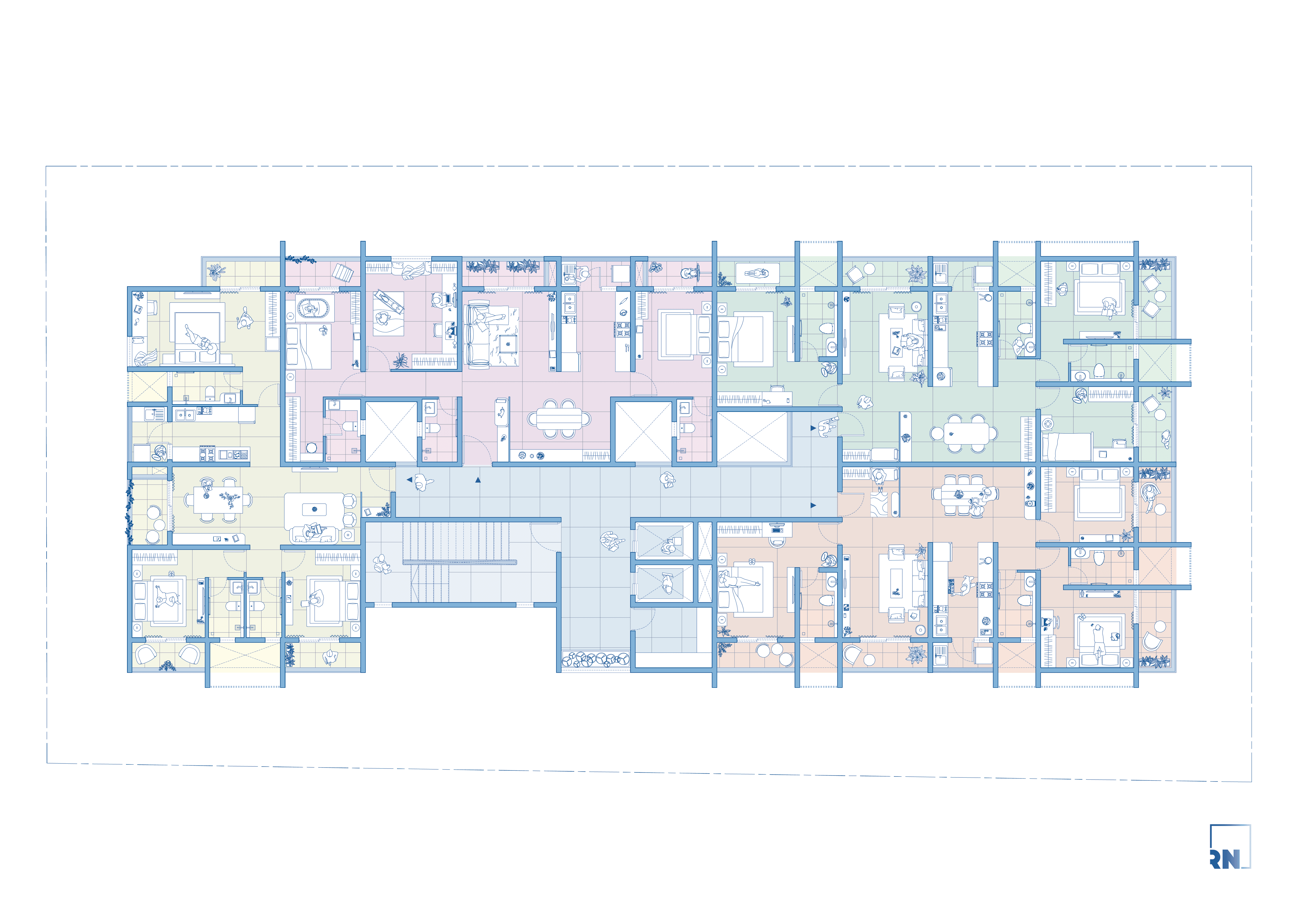 AGMK, Akola – residential floor plan with efficient apartment layouts, designed by Rooted Narratives, Bengaluru.