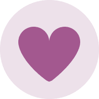 A mauve cartoon heart in a lilac circle.