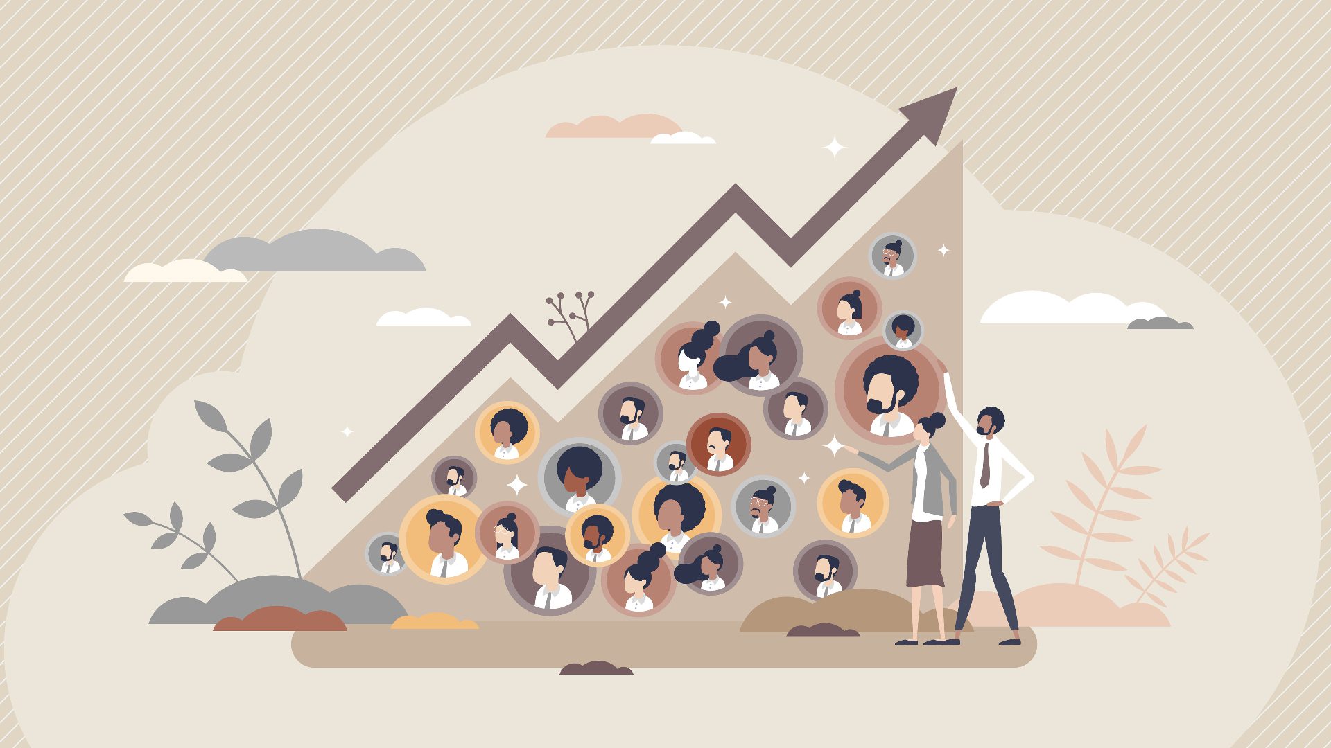 People on growth chart with team members.