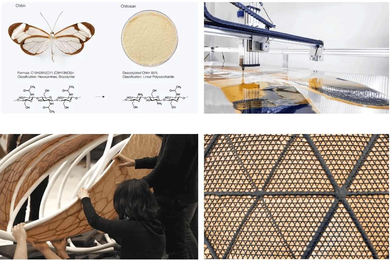 Figures 4–7. Neri Oxman (The mediated matter group). Aguahoja project. Water-based digital 3D printed fabrication with multimaterial chitosan. 2018.