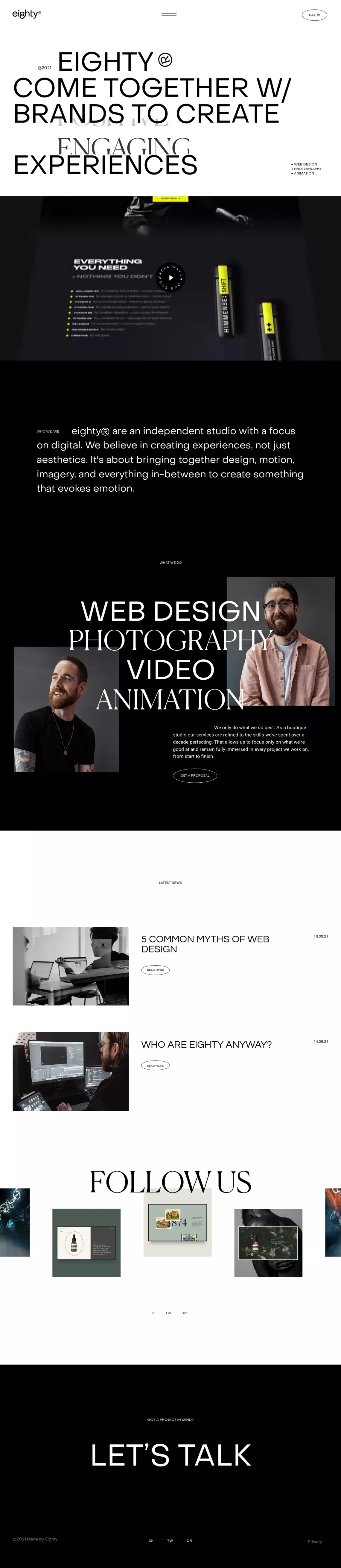 Home - eighty® portfolio page screenshot showcasing Design and Tech design