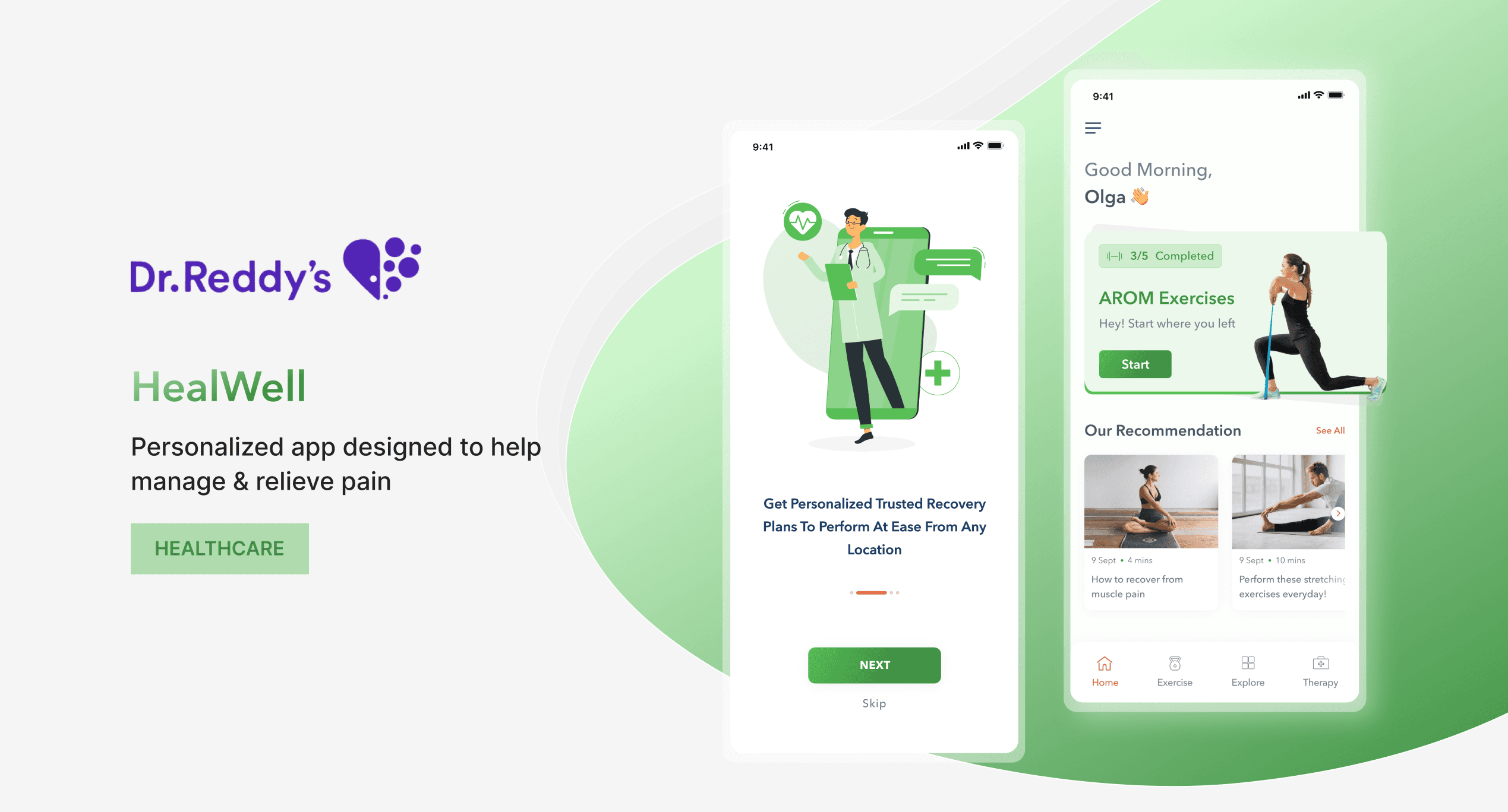 Mountain peak reflecting in calm lake at sunrise.