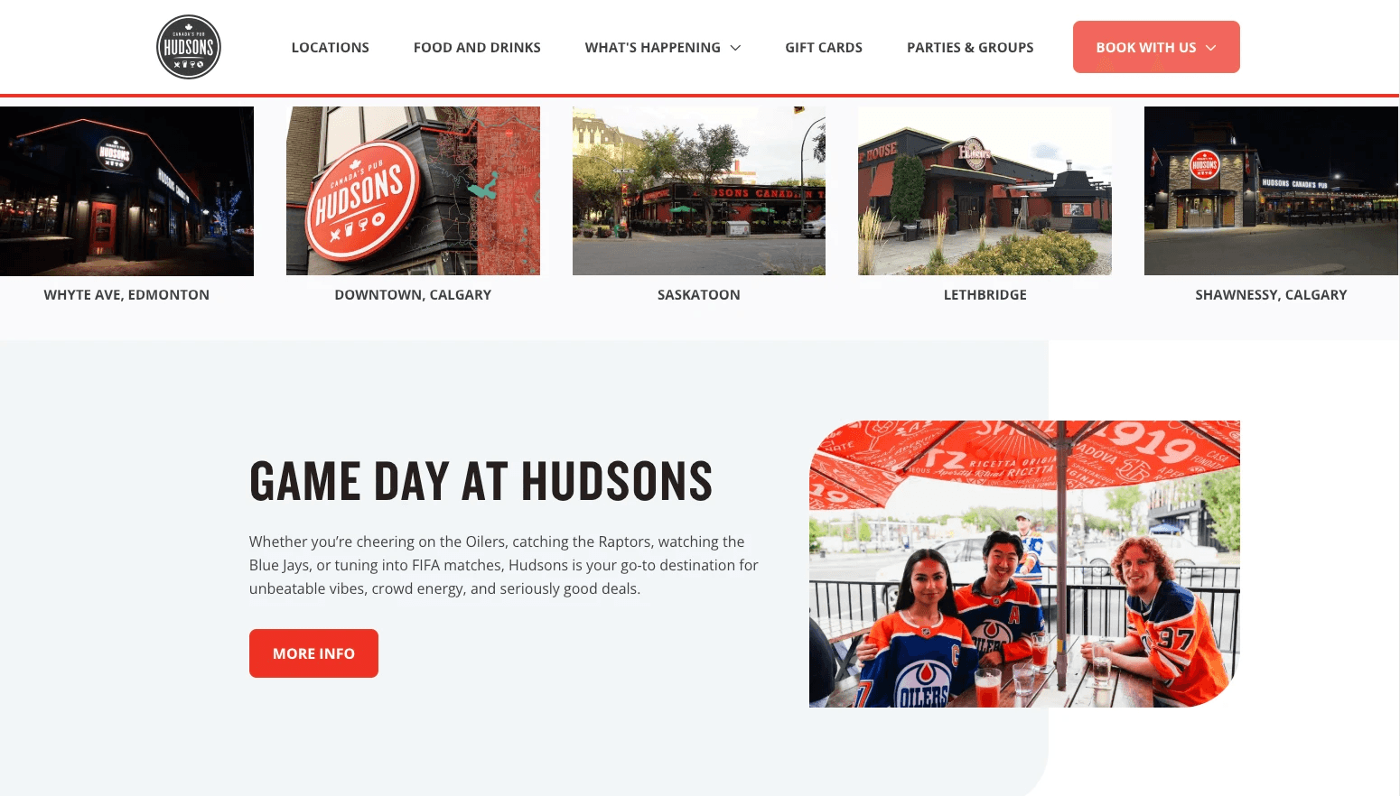 Hudsons Canada's Pub mega menu